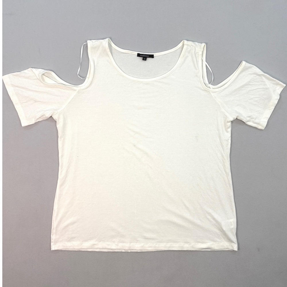 Ambiance Womens 3XL White Ribbed Cold Shoulder Scoop Neck Top 69661XL